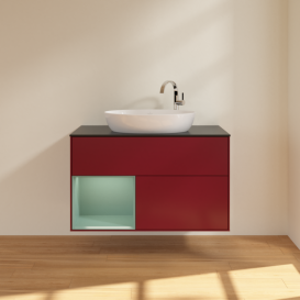 Тумба под раковину Villeroy & Boch Finion 100х50,1 см с подсветкой МДФ пион матовый лак/стекло черное матовое F892GMHB