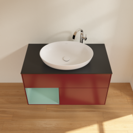 Тумба под раковину Villeroy & Boch Finion 100х50,1 см с подсветкой МДФ пион матовый лак/стекло черное матовое F892GMHB