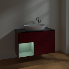 Тумба под раковину Villeroy & Boch Finion 100х50,1 см с подсветкой МДФ пион матовый лак/стекло черное матовое F892GMHB