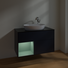 Тумба под раковину Villeroy & Boch Finion 100х50,1 см с подсветкой МДФ темно-синий матовый лак/стекло черное матовое F892GMHG