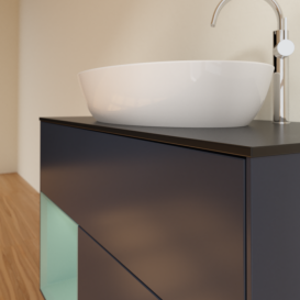 Тумба под раковину Villeroy & Boch Finion 100х50,1 см с подсветкой МДФ темно-синий матовый лак/стекло черное матовое F892GMHG