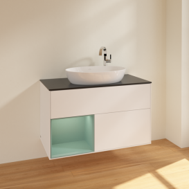 Тумба под раковину Villeroy & Boch Finion 100х50,1 см с подсветкой МДФ белый матовый лак/стекло черное матовое F892GMMT