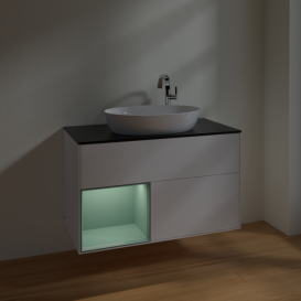 Тумба под раковину Villeroy & Boch Finion 100х50,1 см с подсветкой МДФ белый матовый лак/стекло черное матовое F892GMMT
