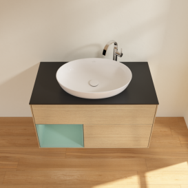 Тумба под раковину Villeroy & Boch Finion 100х50,1 см с подсветкой МДФ шпон дуба/стекло черное матовое F892GMPC