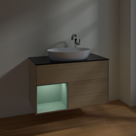 Тумба под раковину Villeroy & Boch Finion 100х50,1 см с подсветкой МДФ шпон дуба/стекло черное матовое F892GMPC