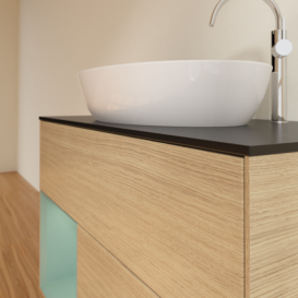 Тумба под раковину Villeroy & Boch Finion 100х50,1 см с подсветкой МДФ шпон дуба/стекло черное матовое F892GMPC