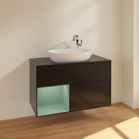 Тумба под раковину Villeroy & Boch Finion 100х50,1 см с подсветкой МДФ черный матовый лак/стекло черное матовое F892GMPD