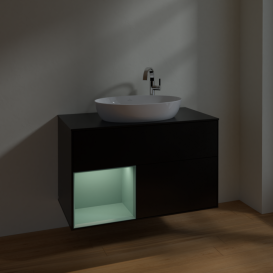 Тумба под раковину Villeroy & Boch Finion 100х50,1 см с подсветкой МДФ черный матовый лак/стекло черное матовое F892GMPD