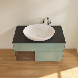 Тумба под раковину Villeroy & Boch Finion 100х50,1 см с подсветкой МДФ оливковый матовый лак/стекло черное матовое F892GNGM