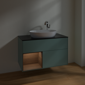 Тумба под раковину Villeroy & Boch Finion 100х50,1 см с подсветкой МДФ оливковый матовый лак/стекло черное матовое F892GNGM