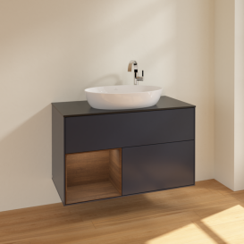 Тумба под раковину Villeroy & Boch Finion 100х50,1 см с подсветкой МДФ темно-синий матовый лак/стекло черное матовое F892GNHG