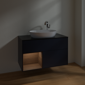 Тумба под раковину Villeroy & Boch Finion 100х50,1 см с подсветкой МДФ темно-синий матовый лак/стекло черное матовое F892GNHG