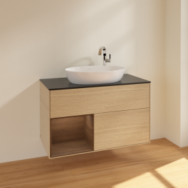 Тумба под раковину Villeroy & Boch Finion 100х50,1 см с подсветкой МДФ шпон дуба/стекло черное матовое F892GNPC