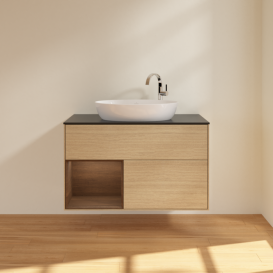 Тумба под раковину Villeroy & Boch Finion 100х50,1 см с подсветкой МДФ шпон дуба/стекло черное матовое F892GNPC