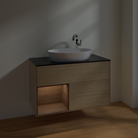 Тумба под раковину Villeroy & Boch Finion 100х50,1 см с подсветкой МДФ шпон дуба/стекло черное матовое F892GNPC