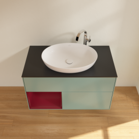 Тумба под раковину Villeroy & Boch Finion 100х50,1 см с подсветкой МДФ оливковый матовый лак/стекло черное матовое F892HBGM