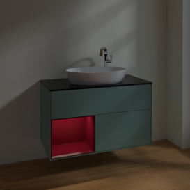 Тумба под раковину Villeroy & Boch Finion 100х50,1 см с подсветкой МДФ оливковый матовый лак/стекло черное матовое F892HBGM