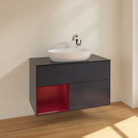 Тумба под раковину Villeroy & Boch Finion 100х50,1 см с подсветкой МДФ темно-синий матовый лак/стекло черное матовое F892HBHG