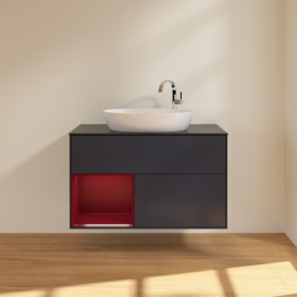 Тумба под раковину Villeroy & Boch Finion 100х50,1 см с подсветкой МДФ темно-синий матовый лак/стекло черное матовое F892HBHG