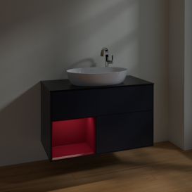 Тумба под раковину Villeroy & Boch Finion 100х50,1 см с подсветкой МДФ темно-синий матовый лак/стекло черное матовое F892HBHG