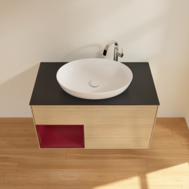 Тумба под раковину Villeroy & Boch Finion 100х50,1 см с подсветкой МДФ шпон дуба/стекло черное матовое F892HBPC