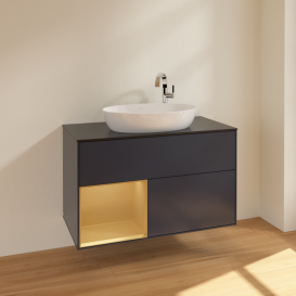 Тумба под раковину Villeroy & Boch Finion 100х50,1 см с подсветкой МДФ темно-синий матовый лак/стекло черное матовое F892HFHG