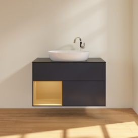 Тумба под раковину Villeroy & Boch Finion 100х50,1 см с подсветкой МДФ темно-синий матовый лак/стекло черное матовое F892HFHG