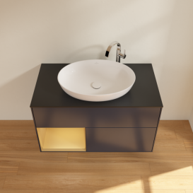 Тумба под раковину Villeroy & Boch Finion 100х50,1 см с подсветкой МДФ темно-синий матовый лак/стекло черное матовое F892HFHG