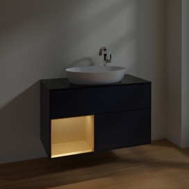 Тумба под раковину Villeroy & Boch Finion 100х50,1 см с подсветкой МДФ темно-синий матовый лак/стекло черное матовое F892HFHG