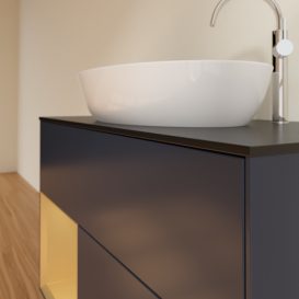 Тумба под раковину Villeroy & Boch Finion 100х50,1 см с подсветкой МДФ темно-синий матовый лак/стекло черное матовое F892HFHG