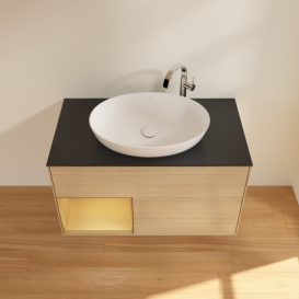 Тумба под раковину Villeroy & Boch Finion 100х50,1 см с подсветкой МДФ шпон дуба/стекло черное матовое F892HFPC