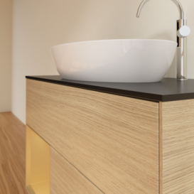 Тумба под раковину Villeroy & Boch Finion 100х50,1 см с подсветкой МДФ шпон дуба/стекло черное матовое F892HFPC