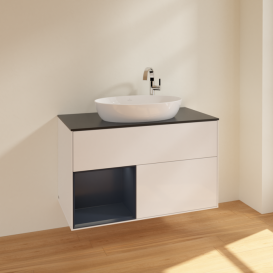 Тумба под раковину Villeroy & Boch Finion 100х50,1 см с подсветкой МДФ глянцевый белый лак/стекло черное матовое F892HGGF