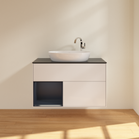 Тумба под раковину Villeroy & Boch Finion 100х50,1 см с подсветкой МДФ глянцевый белый лак/стекло черное матовое F892HGGF