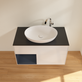 Тумба под раковину Villeroy & Boch Finion 100х50,1 см с подсветкой МДФ глянцевый белый лак/стекло черное матовое F892HGGF