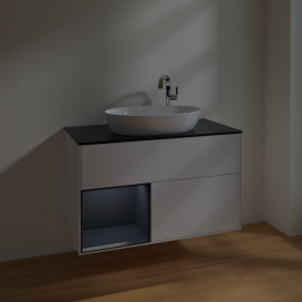 Тумба под раковину Villeroy & Boch Finion 100х50,1 см с подсветкой МДФ глянцевый белый лак/стекло черное матовое F892HGGF