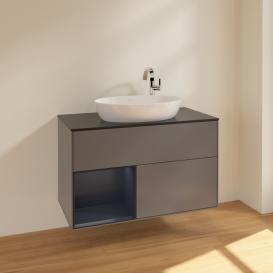 Тумба під раковину Villeroy & Boch Finion 100х50,1 см із підсвічуванням МДФ антрацит матовий лак/скло чорне матове F892HGGK