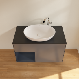 Тумба під раковину Villeroy & Boch Finion 100х50,1 см із підсвічуванням МДФ антрацит матовий лак/скло чорне матове F892HGGK