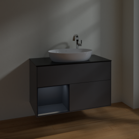 Тумба під раковину Villeroy & Boch Finion 100х50,1 см із підсвічуванням МДФ антрацит матовий лак/скло чорне матове F892HGGK