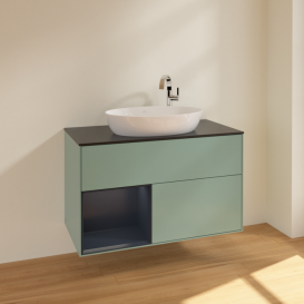 Тумба под раковину Villeroy & Boch Finion 100х50,1 см с подсветкой МДФ оливковый матовый лак/стекло черное матовое F892HGGM