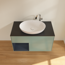 Тумба под раковину Villeroy & Boch Finion 100х50,1 см с подсветкой МДФ оливковый матовый лак/стекло черное матовое F892HGGM