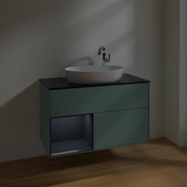 Тумба под раковину Villeroy & Boch Finion 100х50,1 см с подсветкой МДФ оливковый матовый лак/стекло черное матовое F892HGGM