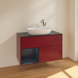 Тумба под раковину Villeroy & Boch Finion 100х50,1 см с подсветкой МДФ пион матовый лак/стекло черное матовое F892HGHB