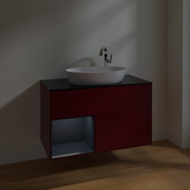 Тумба под раковину Villeroy & Boch Finion 100х50,1 см с подсветкой МДФ пион матовый лак/стекло черное матовое F892HGHB