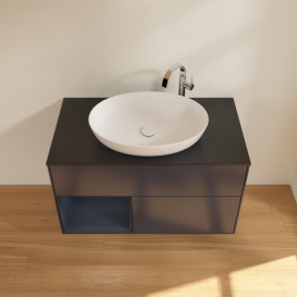 Тумба под раковину Villeroy & Boch Finion 100х50,1 см с подсветкой МДФ темно-синий матовый лак/стекло черное матовое F892HGHG