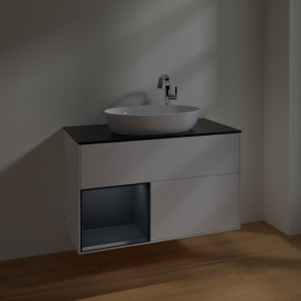 Тумба под раковину Villeroy & Boch Finion 100х50,1 см с подсветкой МДФ белый матовый лак/стекло черное матовое F892HGMT