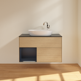 Тумба под раковину Villeroy & Boch Finion 100х50,1 см с подсветкой МДФ шпон дуба/стекло черное матовое F892HGPC