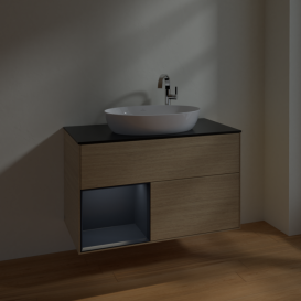 Тумба под раковину Villeroy & Boch Finion 100х50,1 см с подсветкой МДФ шпон дуба/стекло черное матовое F892HGPC
