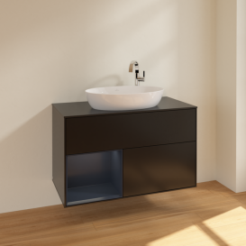 Тумба под раковину Villeroy & Boch Finion 100х50,1 см с подсветкой МДФ черный матовый лак/стекло черное матовое F892HGPD