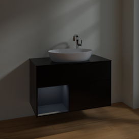 Тумба под раковину Villeroy & Boch Finion 100х50,1 см с подсветкой МДФ черный матовый лак/стекло черное матовое F892HGPD